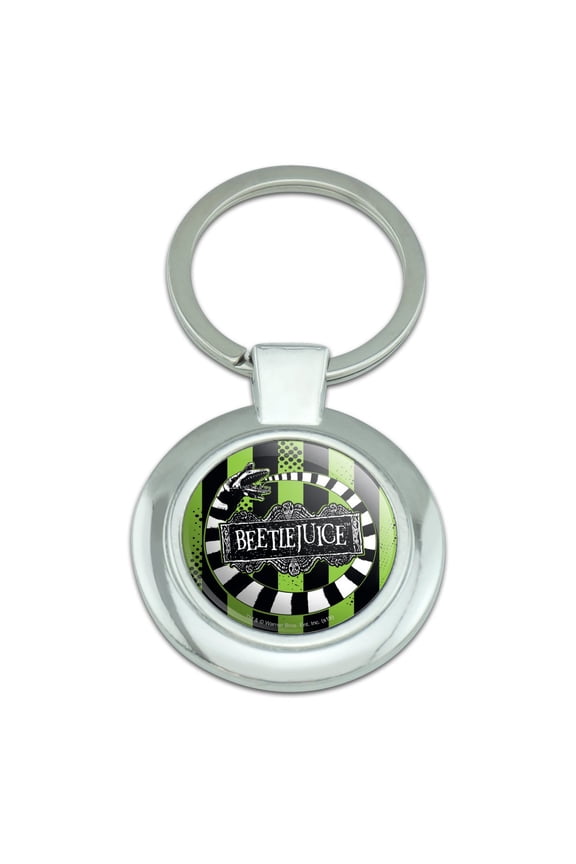 Beetlejuice Beetle Worm Keychain Classy Round Chrome Plated Metal