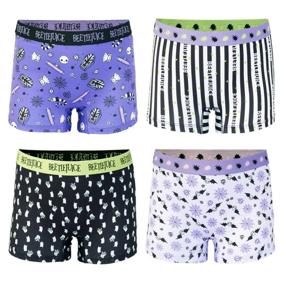Beetlejuice Beetlejuice 4-Pack Underwear, Athletic girls-Boxer Brief, Shorts Sizes 4, 6, 8 & 10