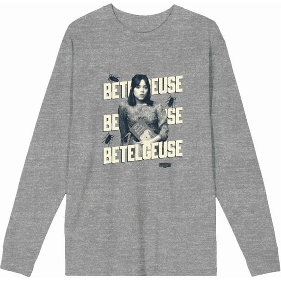 Beetlejuice Beetlejuice Astrid Betelgeuse Heather Gray Adult Crew Neck Long Sleeve Tee-Medium