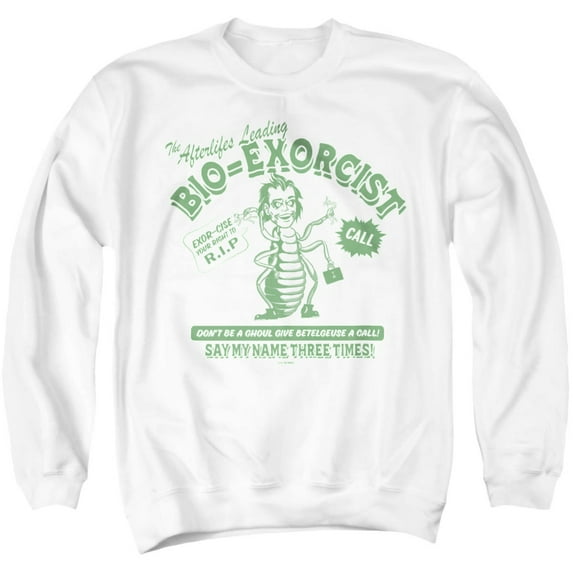 Beetlejuice Beetlejuice Bio Exorcist Unisex Adult Crewneck Sweatshirt, White, Large