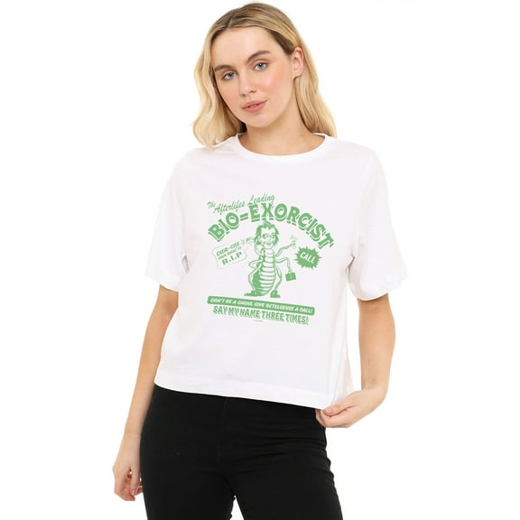 Beetlejuice Beetlejuice Bio Exorcist Women's Boxy Cropped T-Shirt Casual Graphic Tee