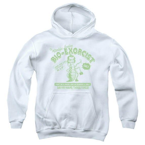 Beetlejuice Beetlejuice Bio Exorcist Youth Kids Boy/Girls Pull-Over Hoodie, White, Large