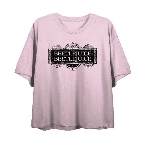 Beetlejuice Beetlejuice Black Sign Logo Women's Pink Crop Tee-XL