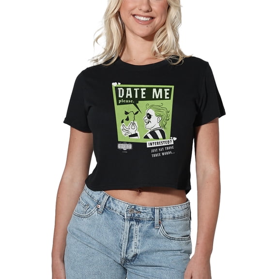 Beetlejuice Beetlejuice Date Me Women's Crop Top T-Shirt, Black, X-Large