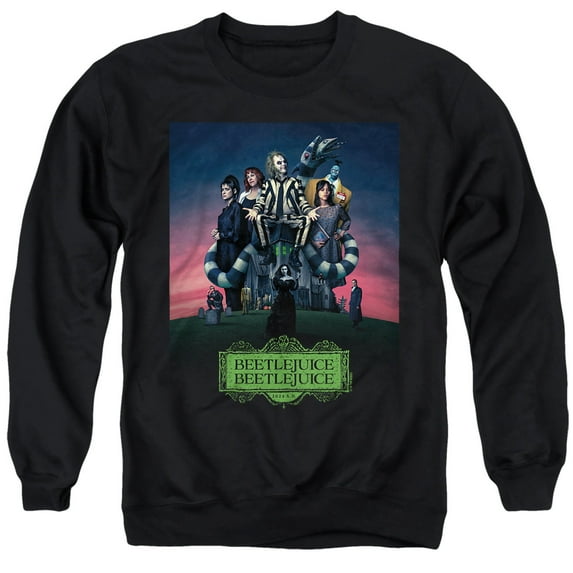 Beetlejuice Beetlejuice Gangs All Here Unisex Adult Crewneck Sweatshirt, Black, 5X-Large