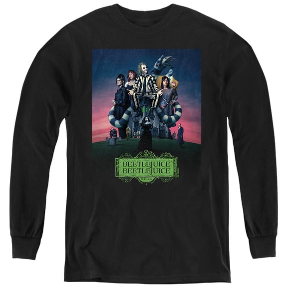 Beetlejuice Beetlejuice Gangs All Here Youth Long Sleeve T Shirt, Black, Medium