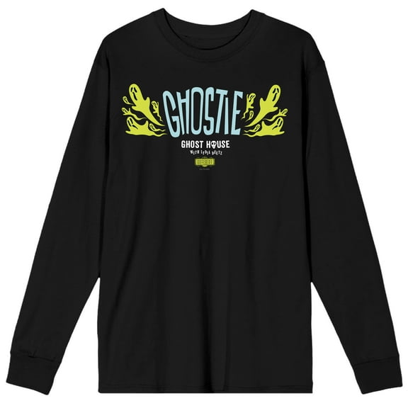 Beetlejuice Beetlejuice Ghostie Ghost House Adult Black Crew Neck Long Sleeve Tee-Medium