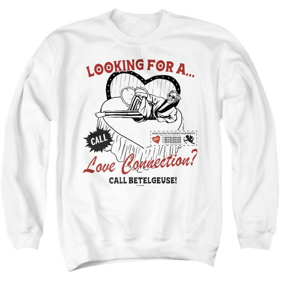 Beetlejuice Beetlejuice Love Beetlejuice Unisex Adult Crewneck Sweatshirt, White, Medium