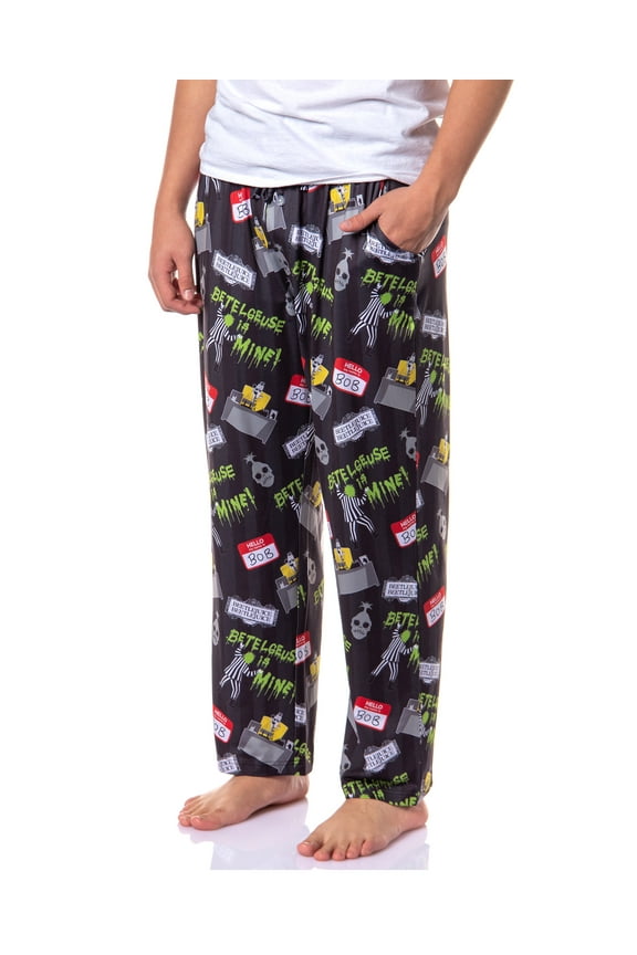 Beetlejuice Beetlejuice Men's Betelgeuse is Mine! Hello My Name is Bob All-Over Print Sleep Pajama Lounge Pants Sleepwear