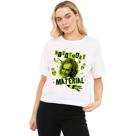Beetlejuice Beetlejuice Nightmare Material Women's Boxy Cropped T-Shirt Casual Graphic Tee