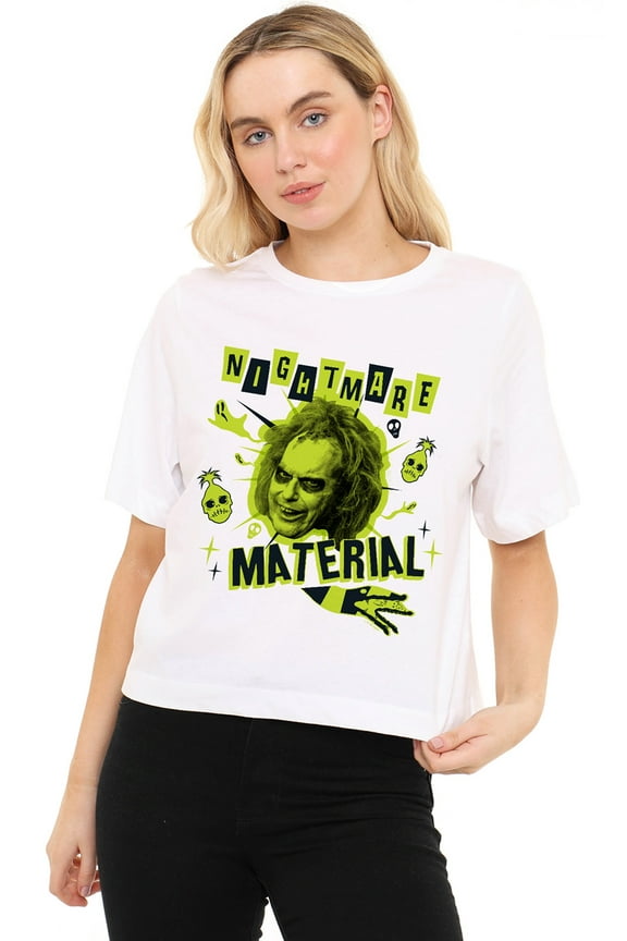 Beetlejuice Beetlejuice Nightmare Material Women's Boxy Cropped T-Shirt Casual Graphic Tee