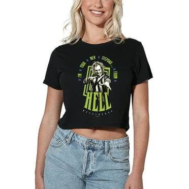 Beetlejuice Beetlejuice Stepdad From Hell Women's Crop Top T-Shirt, Black, Small