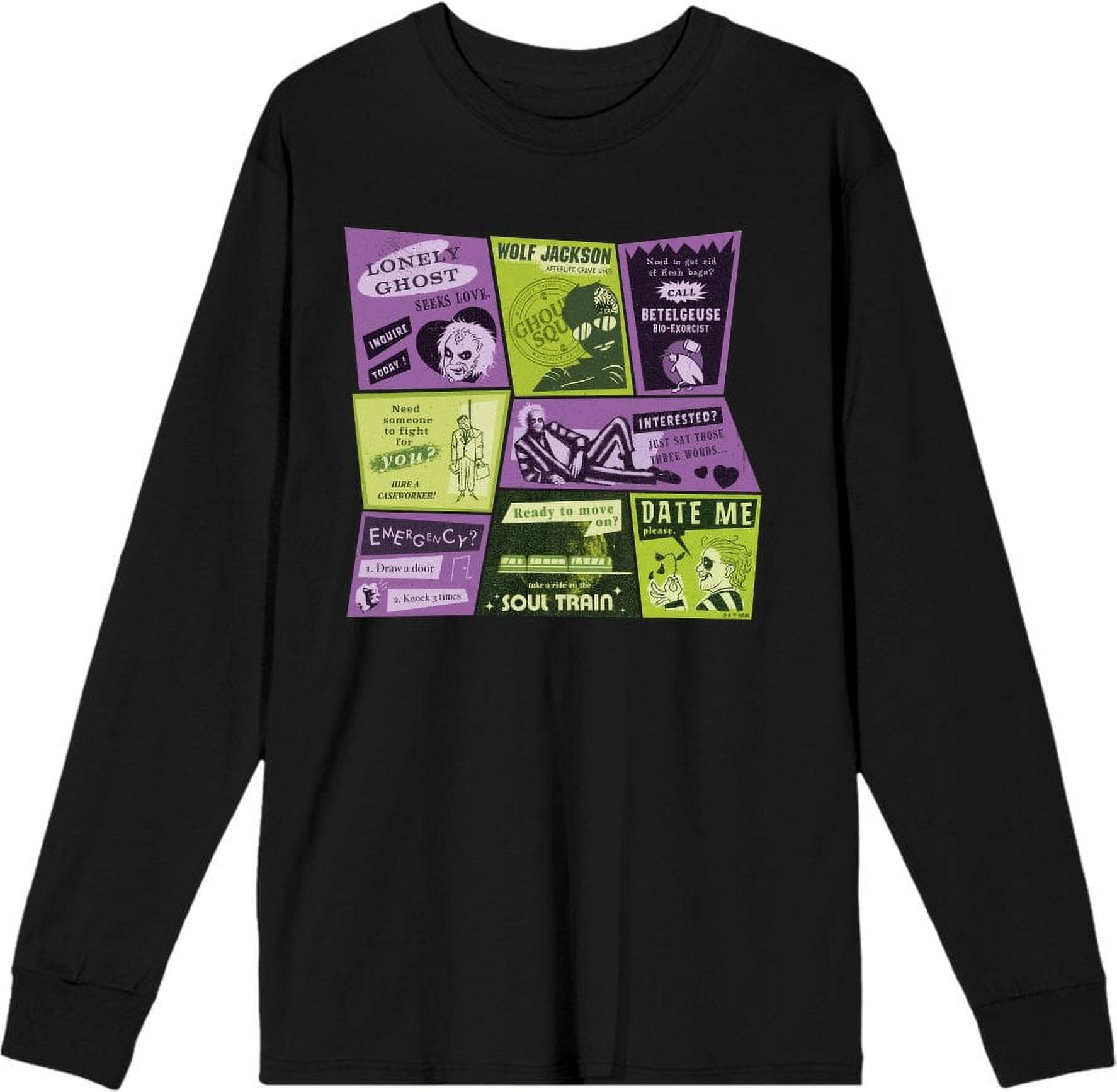 Beetlejuice Beetlejuice Valentine Card Collage Adult Black Crew Neck Long Sleeve Tee-3XL Beetlejuice Beetlejuice Valentine Card Collage Adult Black Crew Neck Long Sleeve Tee-3XL