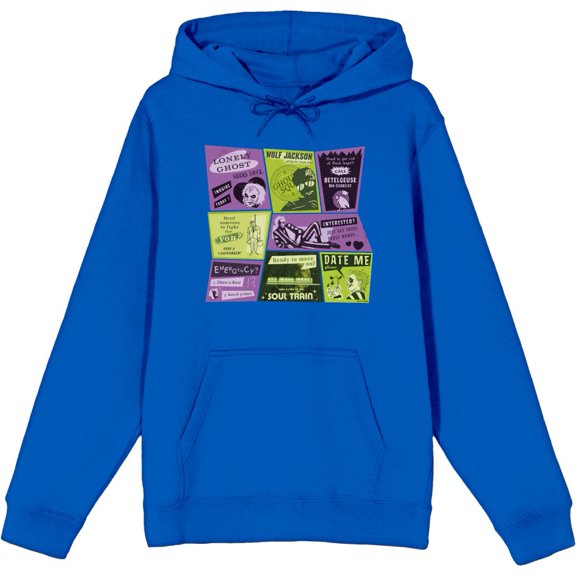 Beetlejuice Beetlejuice Valentine Card Collage Adult Blue Long Sleeve Hoodie-Large