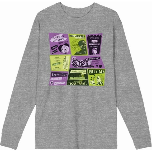 Beetlejuice Beetlejuice Valentine Card Collage Adult Heather Gray Crew Neck Long Sleeve Tee-Medium
