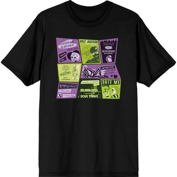 Beetlejuice Beetlejuice Valentine Card Collage Men's Black Crew Neck Short Sleeve Tee-XXL