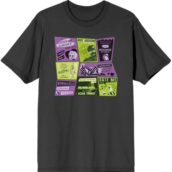 Beetlejuice Beetlejuice Valentine Card Collage Men's Charcoal Crew Neck Short Sleeve Tee-Large