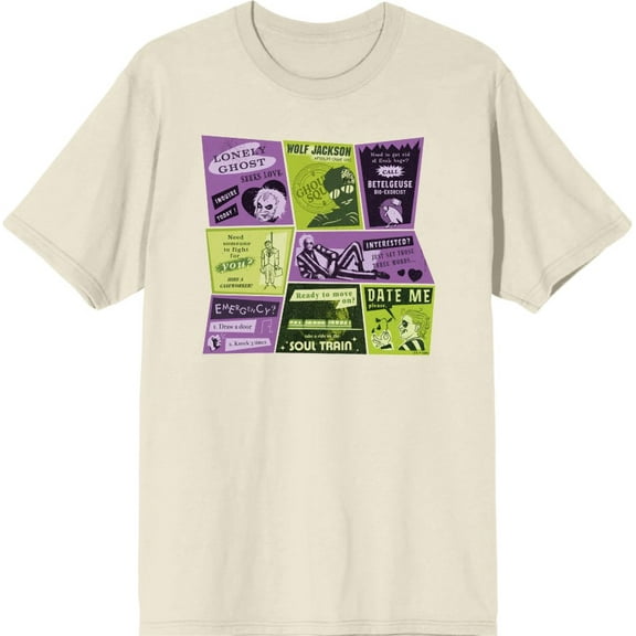 Beetlejuice Beetlejuice Valentine Card Collage Men's Natural Crew Neck Short Sleeve Tee-Small