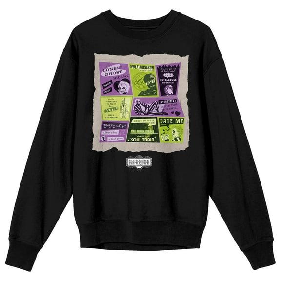 Beetlejuice Beetlejuice Valentine's Collage Adult Black Crew Neck Long Sleeve Sweatshirt-XL