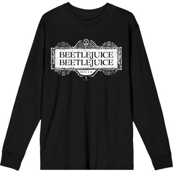 Beetlejuice Beetlejuice White Sign Logo Adult Black Crew Neck Long Sleeve Shirt-Small