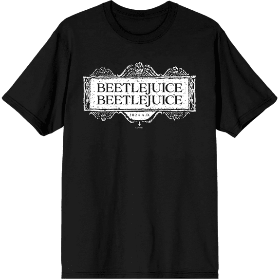 Beetlejuice Beetlejuice White Sign Logo Adult Black Crew Neck Short Sleeve Tee-Small