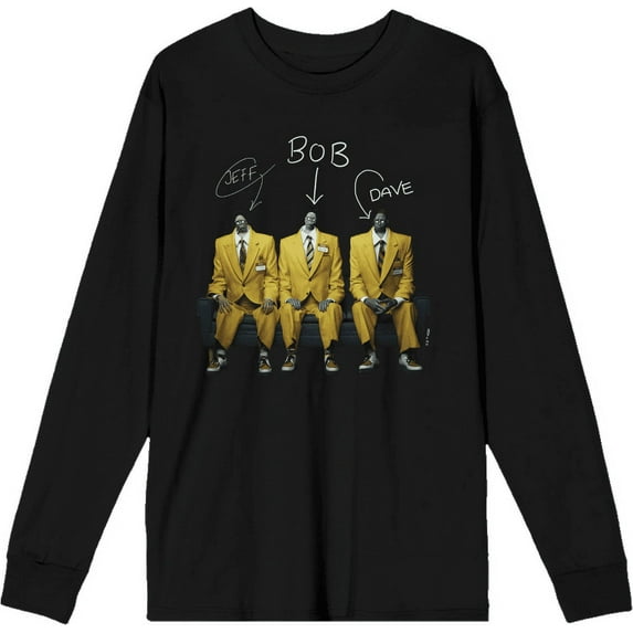 Beetlejuice Beetlejuice Yellow Suit Zombies Adult Black Crew Neck Long Sleeve Tee-Small