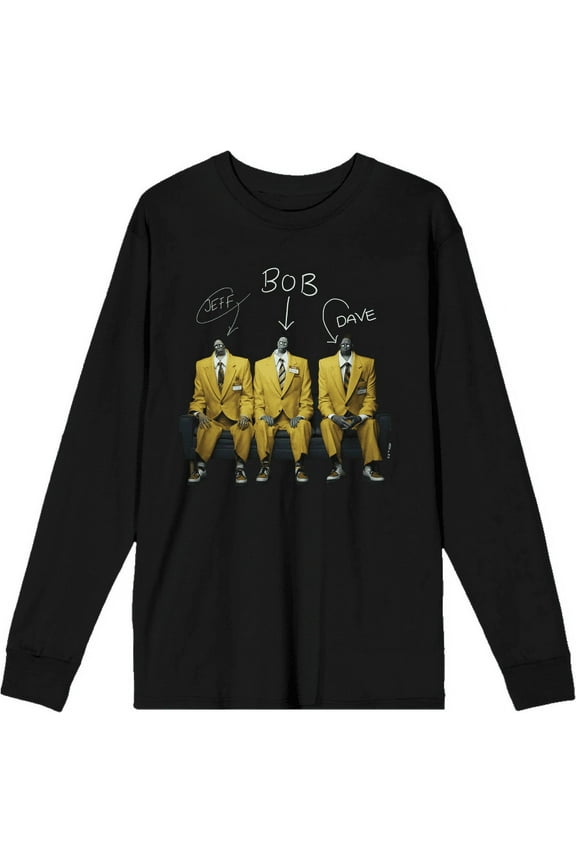 Beetlejuice Beetlejuice Yellow Suit Zombies Adult Black Crew Neck Long Sleeve Tee-XL