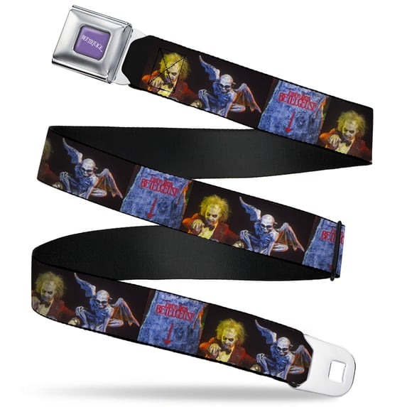 Beetlejuice Belt, Seatbelt Buckle Belt, Beetlejuice Graveyard Gargoyle Pose Black, 34 to 52 Inches