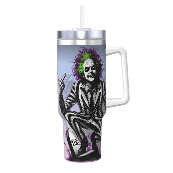 Beetlejuice-Betelgeuse 40 Oz Car Cap, Tumbler With Handle Water Bottle Travel Cup For Car Drink Cold And Hot Stainless Steel Double Wall Insulated Coffee Mug