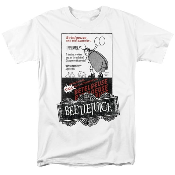 Beetlejuice Betelgeuse Bio-Exorcist Ad Unisex Adult T Shirt (Small) White