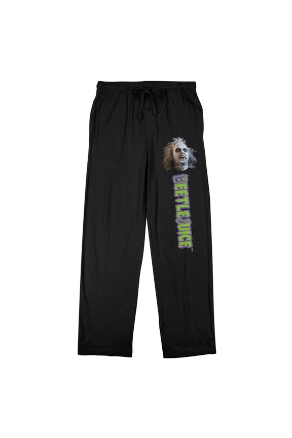 Beetlejuice Betelgeuse Face & Logo Men's Black Sleep Pajama Pants-Large