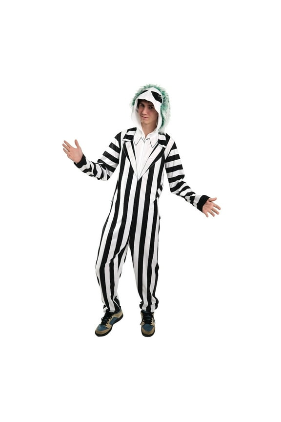 Beetlejuice Betelgeuse Men's Hooded Onesie Costume Union Suit-XXL