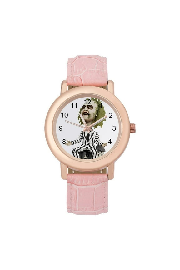 Beetlejuice Betelgeuse Soft Leather Strap Watch Adult Classic Ladies Leather Strap Wrist Watch Adjustable Fit for Wrist Sizes 5.7" to 8.7"