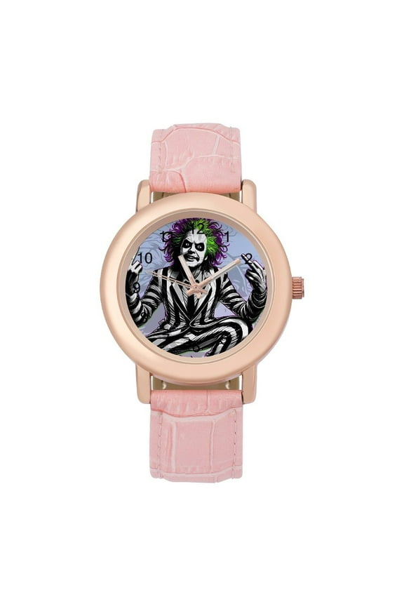 Beetlejuice Betelgeuse Soft Leather Strap Watch Adult Classic Ladies Leather Strap Wrist Watch Adjustable Fit for Wrist Sizes 5.7" to 8.7"