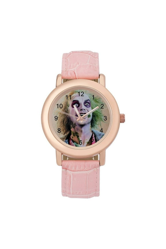 Beetlejuice Betelgeuse Soft Leather Strap Watch Adult Classic Ladies Leather Strap Wrist Watch Adjustable Fit for Wrist Sizes 5.7" to 8.7"