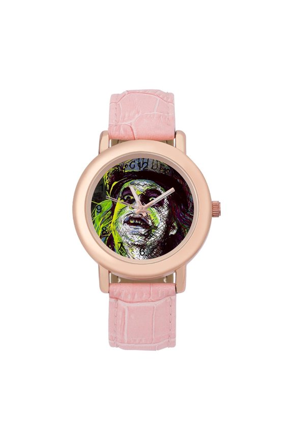 Beetlejuice Betelgeuse Soft Leather Strap Watch Adult Classic Ladies Leather Strap Wrist Watch Adjustable Fit for Wrist Sizes 5.7" to 8.7"
