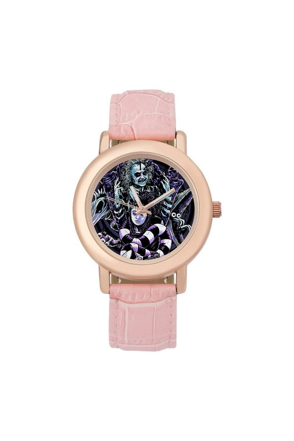 Beetlejuice Betelgeuse Soft Leather Strap Watch Adult Classic Ladies Leather Strap Wrist Watch Adjustable Fit for Wrist Sizes 5.7" to 8.7"