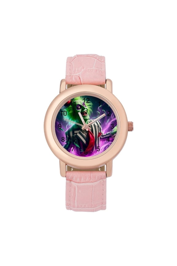 Beetlejuice Betelgeuse Soft Leather Strap Watch Adult Classic Ladies Leather Strap Wrist Watch Adjustable Fit for Wrist Sizes 5.7" to 8.7"