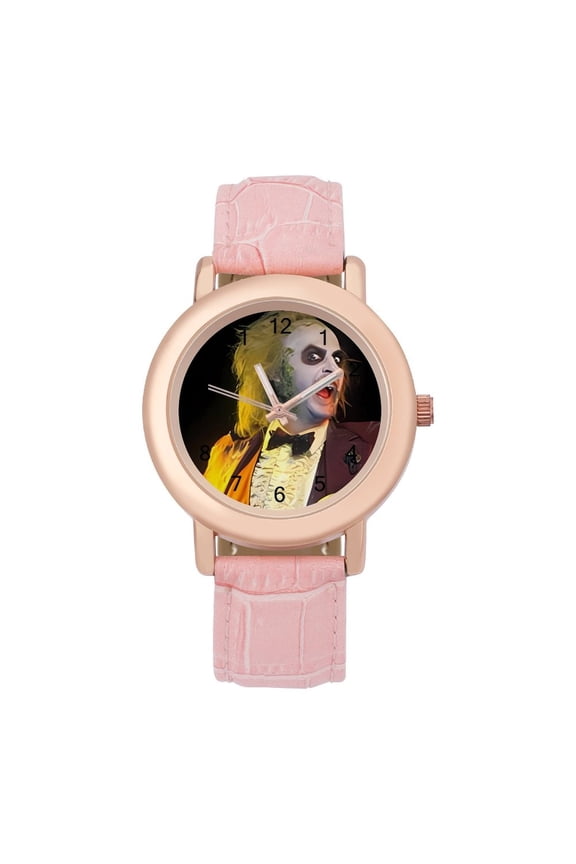Beetlejuice Betelgeuse Soft Leather Strap Watch Adult Classic Ladies Leather Strap Wrist Watch Adjustable Fit for Wrist Sizes 5.7" to 8.7"