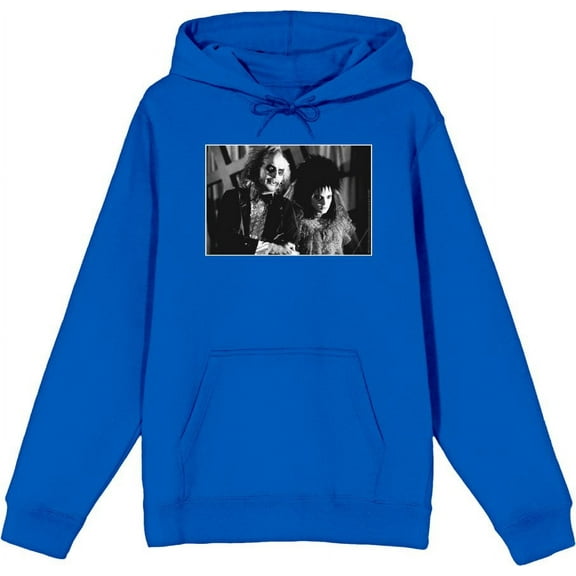 Beetlejuice Black & White Wedding Screenshot Adult Blue Long Sleeve Hoodie-XXL