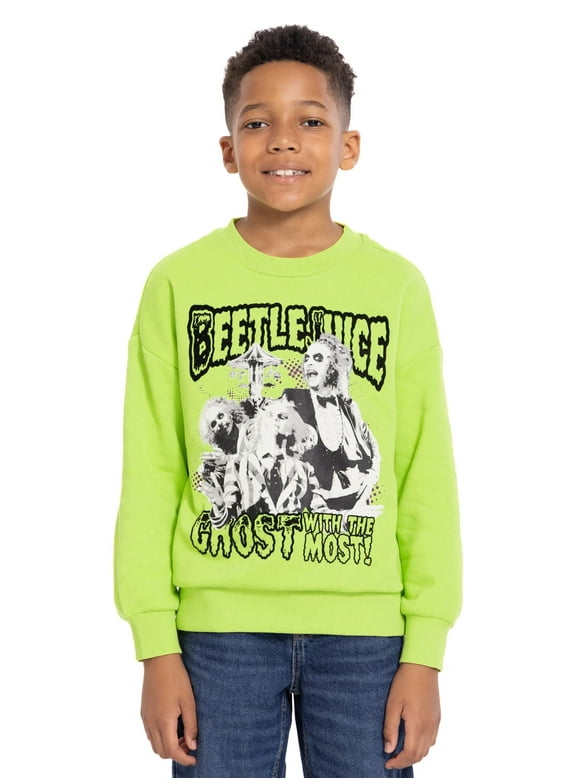 Beetlejuice Boys Long Sleeve Halloween Graphic Crewneck Sweatshirt, Sizes 4-18