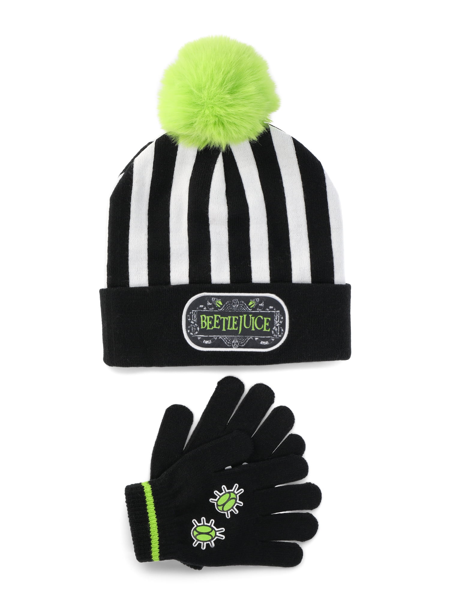 WARNER BROS. Beetlejuice Boys Beanie Hat with Pom and Gloves, 2-Piece Set