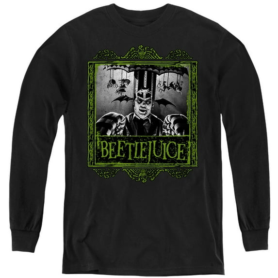 Beetlejuice Carousel Beetlejuice Kids Long Sleeve T Shirt (Small) for Youth Boys and Girls, Black