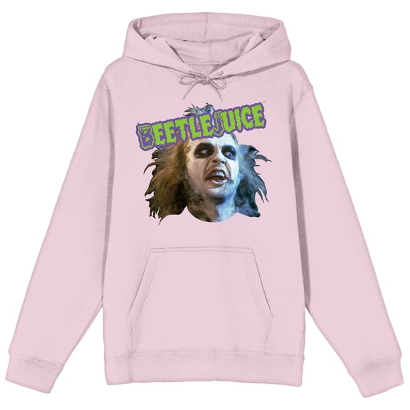 Beetlejuice Character Face and Title Logo Men's Pink Graphic Hoodie-Large