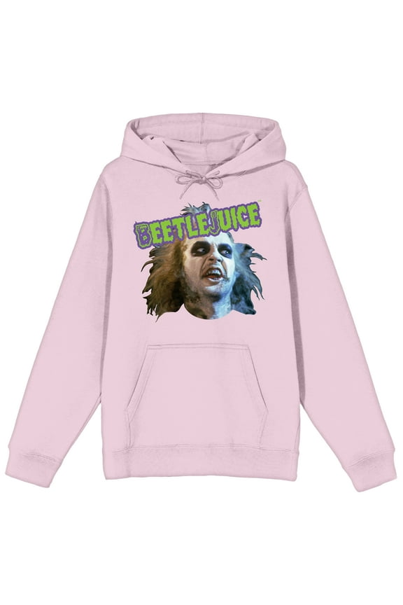 Beetlejuice Character Face and Title Logo Men's Pink Graphic Hoodie-XL