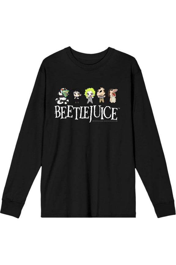 Beetlejuice Chibi Character Line-Up Adult Black Crew Neck Long Sleeve Tee-Small