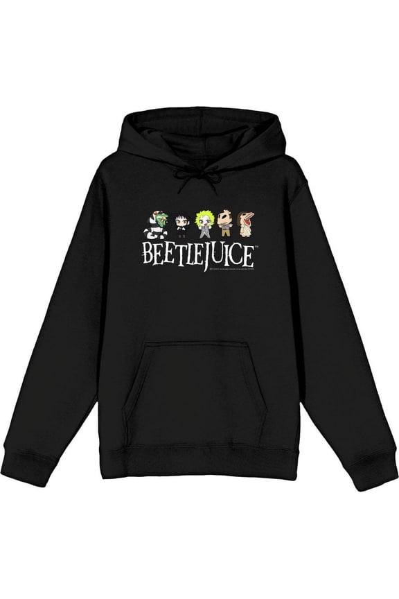 Beetlejuice Chibi Character Line-Up Adult Black Long Sleeve Hoodie-Large