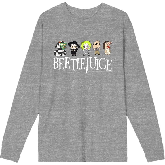 Beetlejuice Chibi Character Line-Up Adult Heather Gray Crew Neck Long Sleeve Tee-Medium