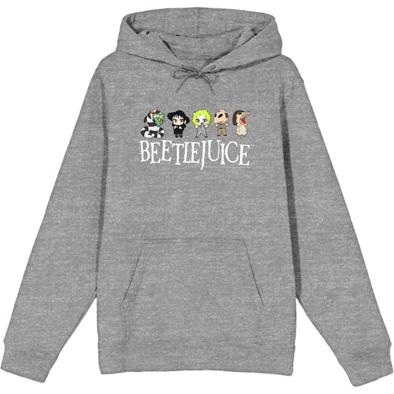 Beetlejuice Chibi Character Line-Up Adult Heather Gray Long Sleeve Hoodie-Medium