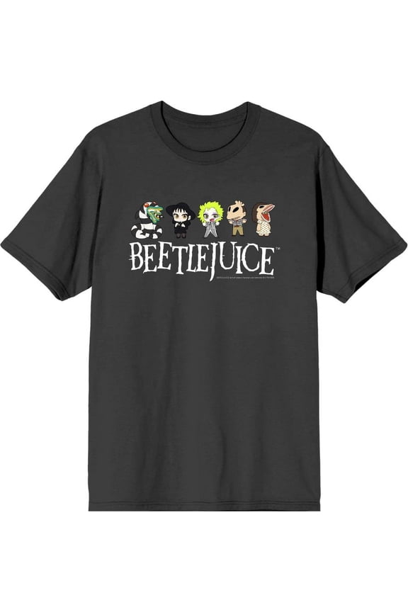 Beetlejuice Chibi Character Line-Up Men's Charcoal Crew Neck Short Sleeve Tee-3XL